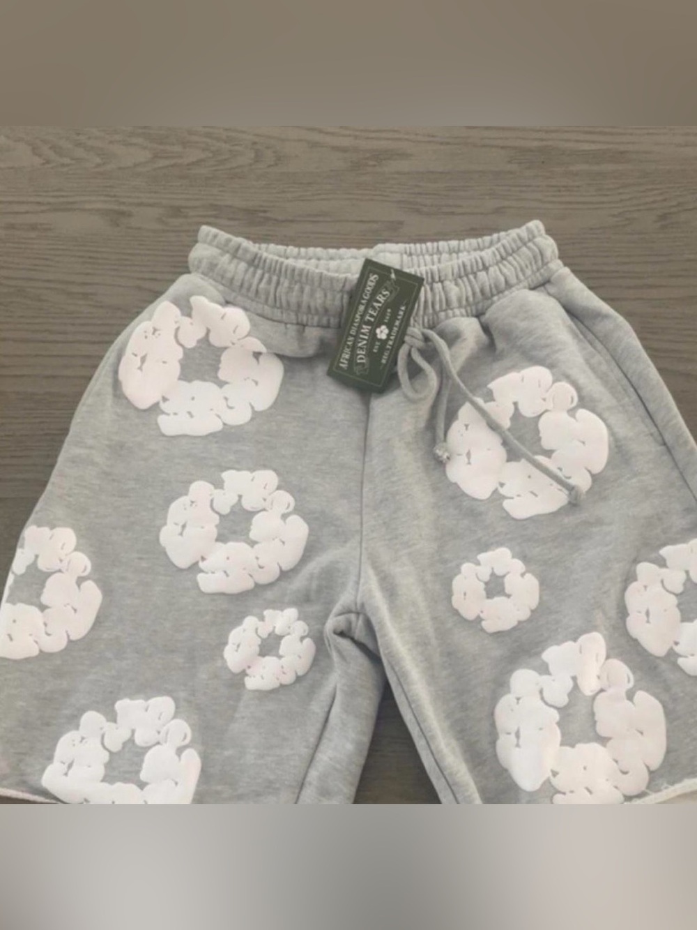 Gray Floral Print Men's Sweat Shorts with Elastic Waist